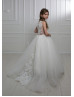 Ivory Lace Tulle Sheer Back Flower Girl Dress